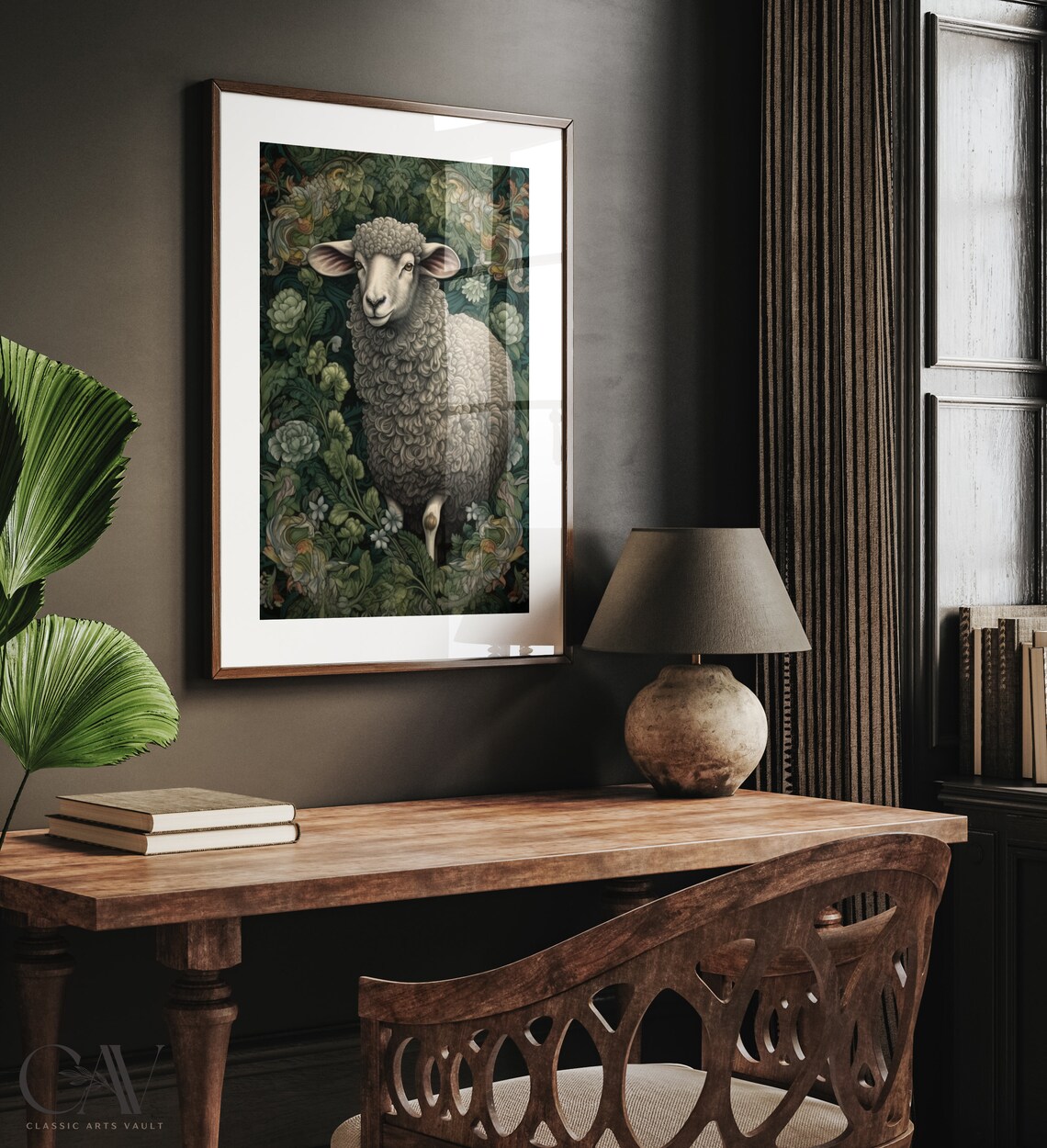 William Morris Inspired Sheep Art Print, Earth Tone - Image 4