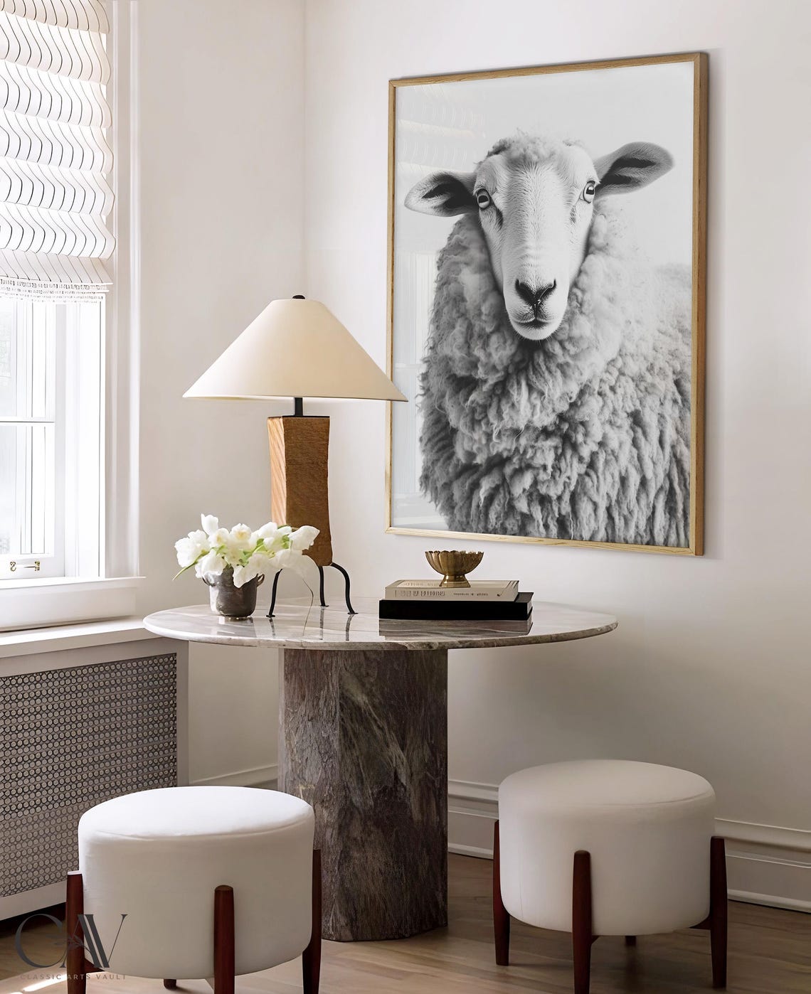 Black and White Sheep Portrait Front View Farm Photography Poster - Image 4