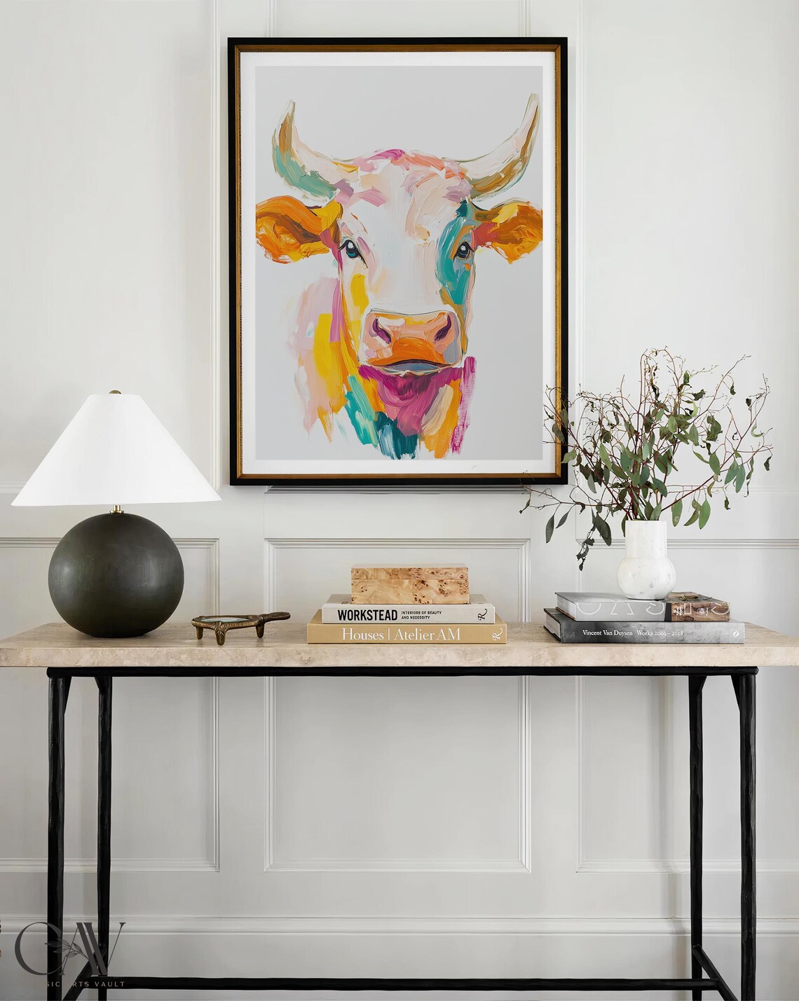 Colorful Bull Portrait Painting Pastel Pop Art Farm Animal Wall Art - Image 4