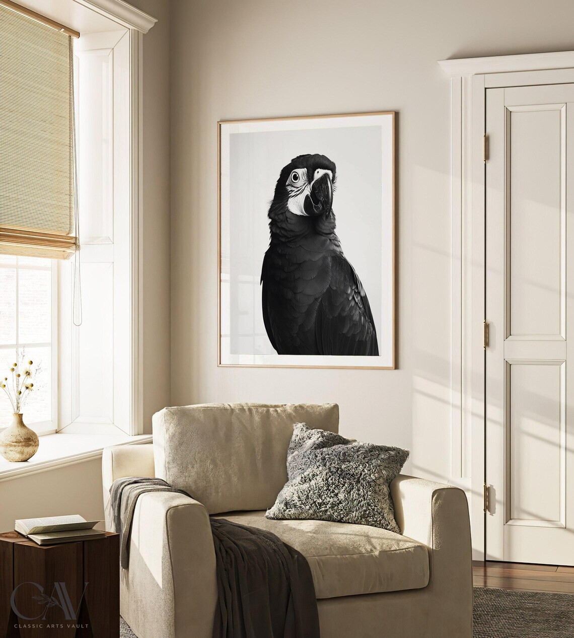 Black and White Macaw Parrot Close Up Portrait Photography Wall Art - Image 3