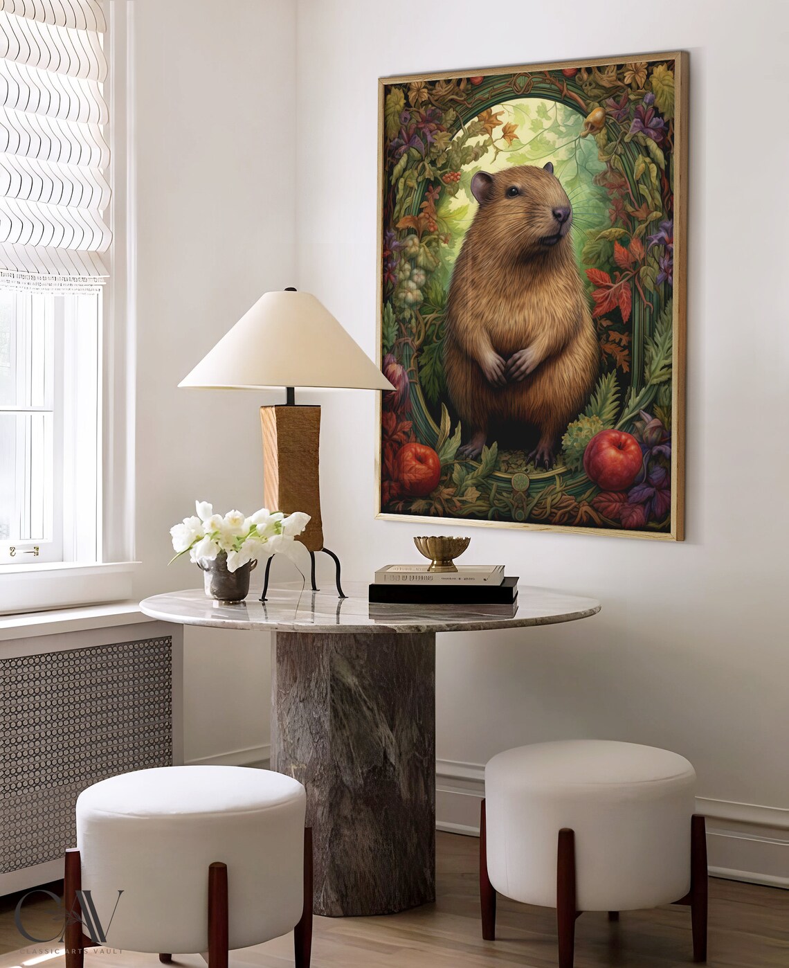 William Morris-Inspired Capybara Autumn Art Print - Image 4