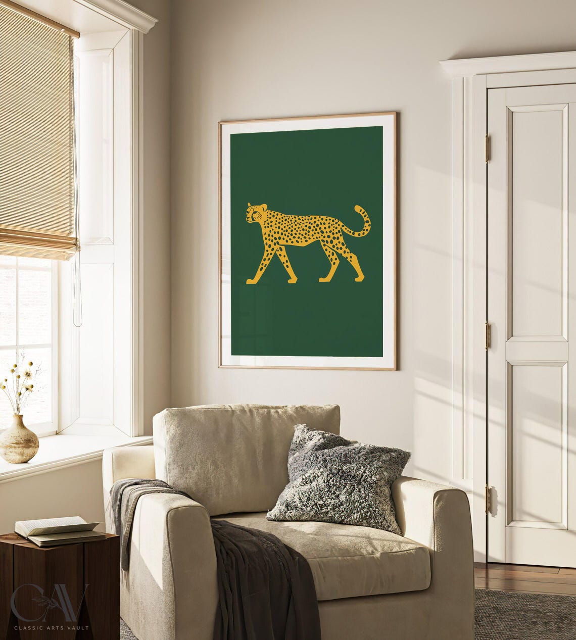 Modern Gold Cheetah Silhouette On Deep Green Minimalist Poster - Image 4