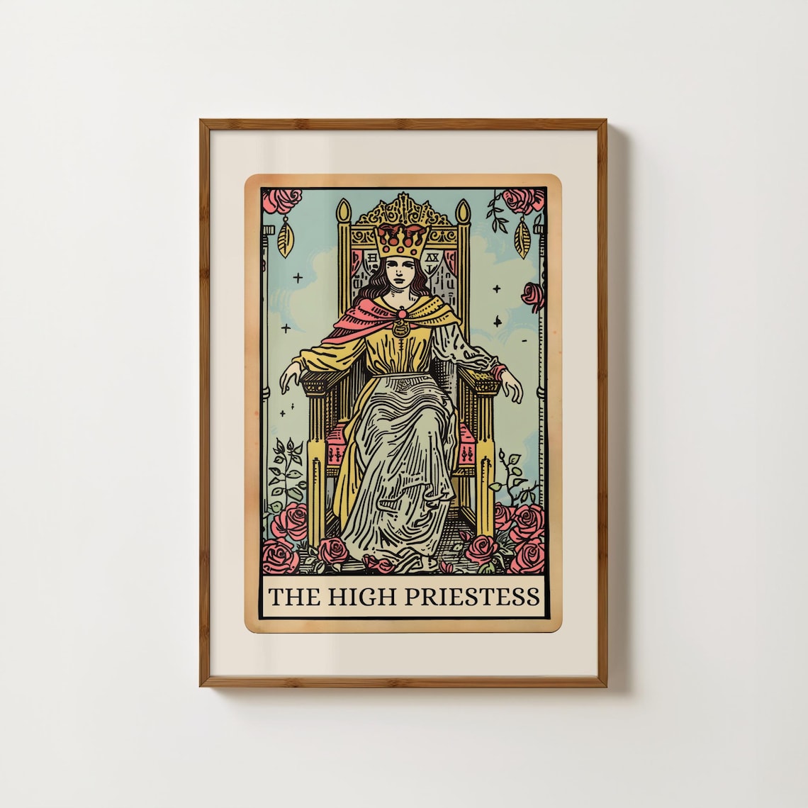 High Priestess Tarot Card, Boho Spiritual Art Print