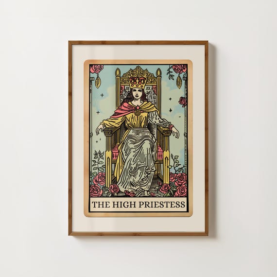 High Priestess Tarot Card, Boho Spiritual Art Print