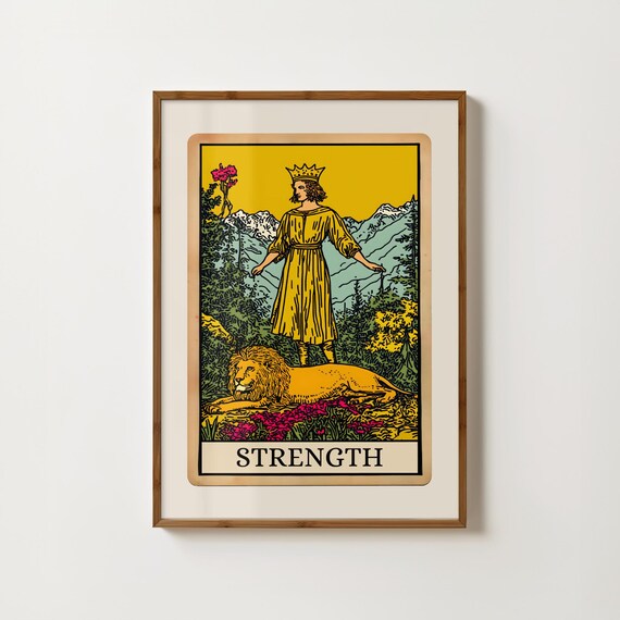 Strength Tarot Card with a Crowned Figure and a Lion Art Print