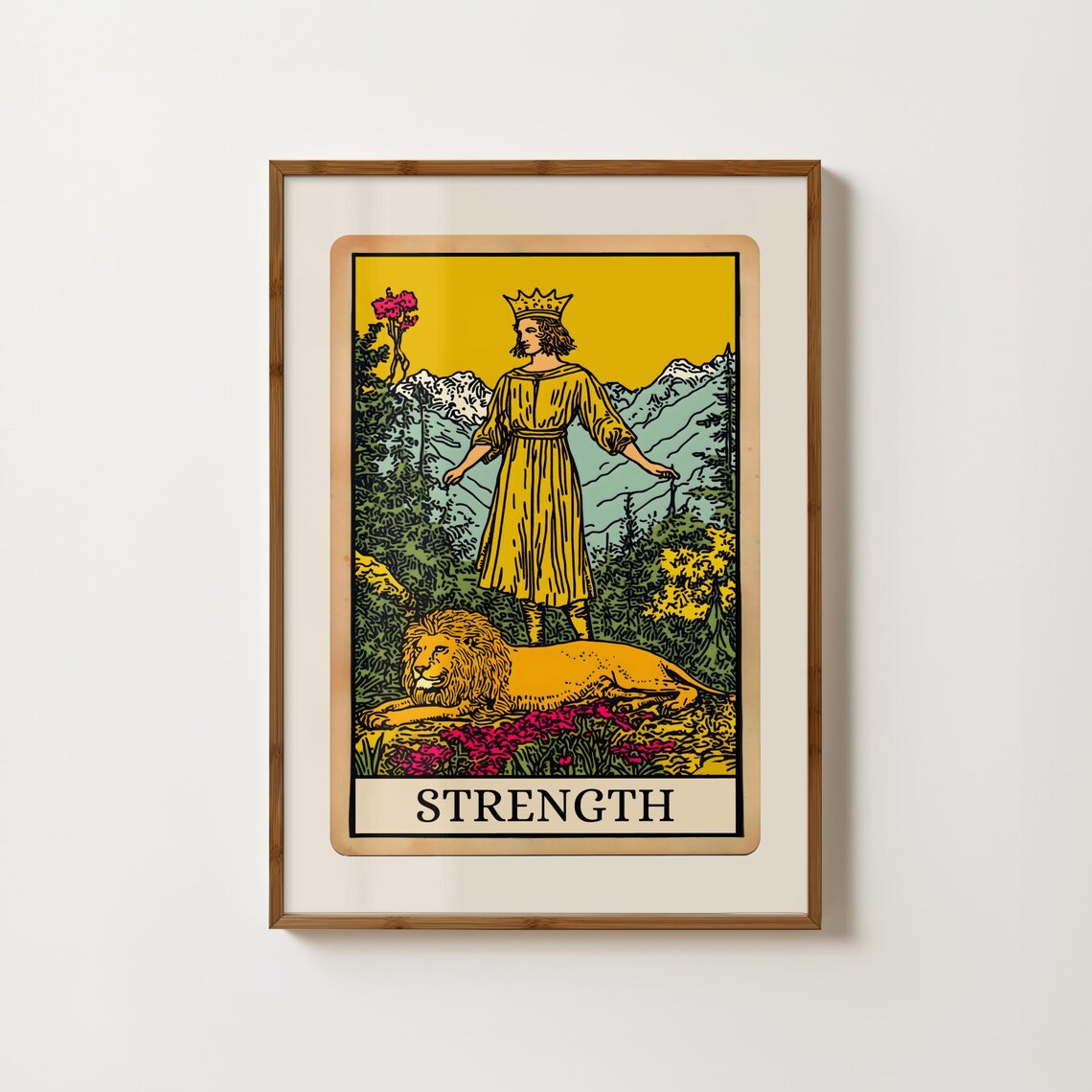 Strength Tarot Card Print Spiritual Art Tarot Wall Art Strength Gifts Witchy Decor Strength Poster Mystical Painting Vintage Medieval Prints