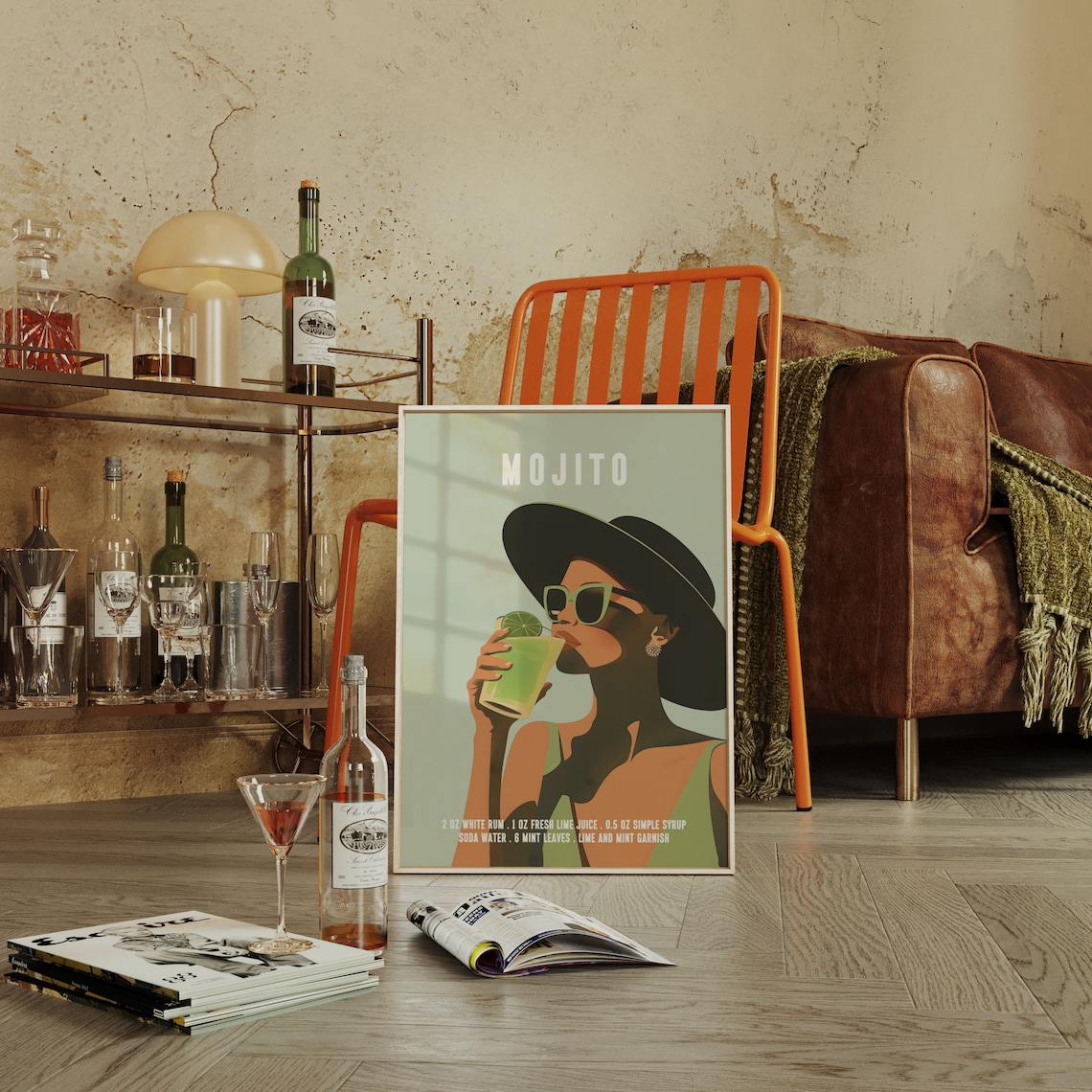 Woman In Black Hat Sipping A Mojito Retro Cocktail Recipe Poster - Image 4