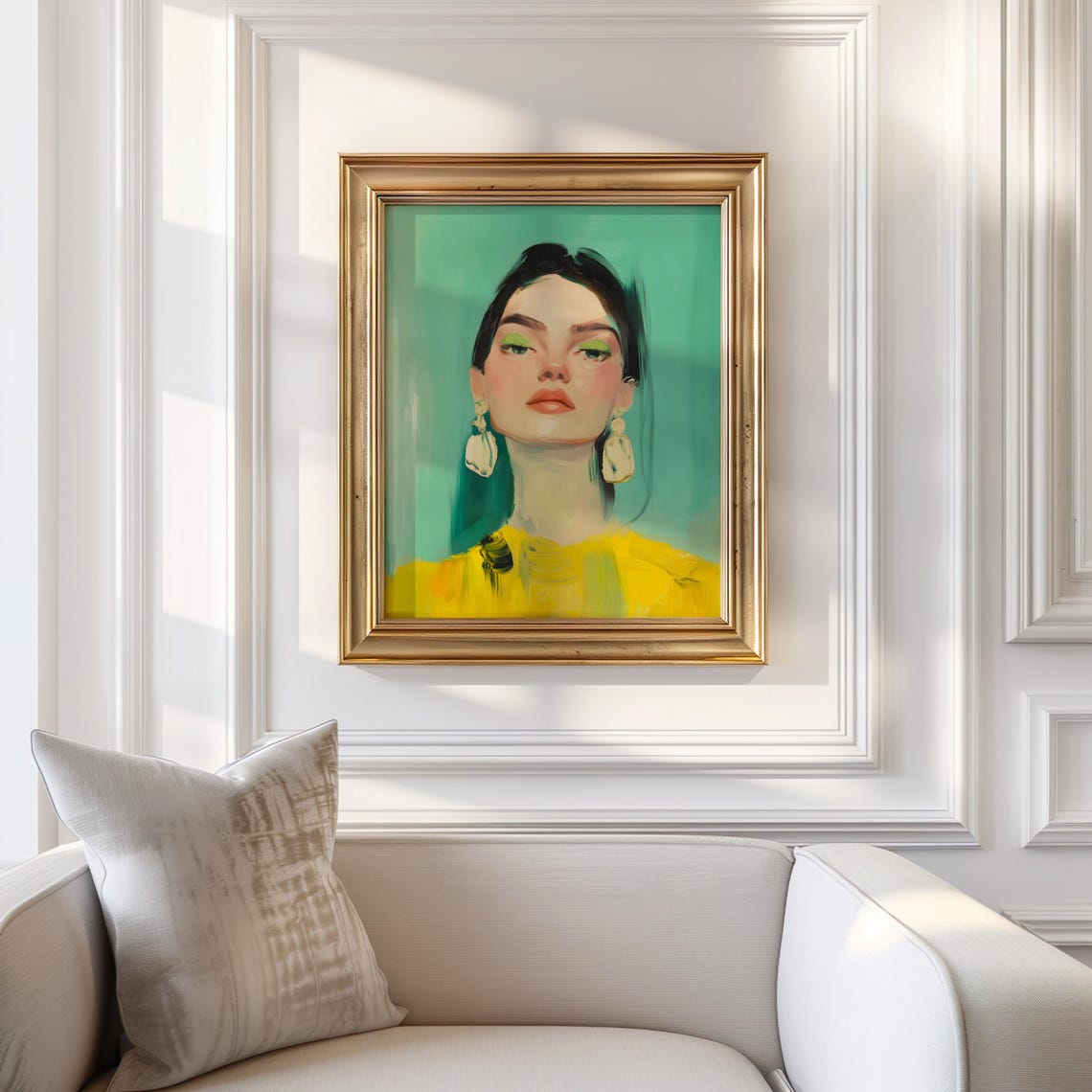 Turquoise Womans Portrait Print Female Portrait Painting Contemporary Woman Art Fashion Prints Maximalist Wall Art Eclectic Turquoise Decor - Image 2