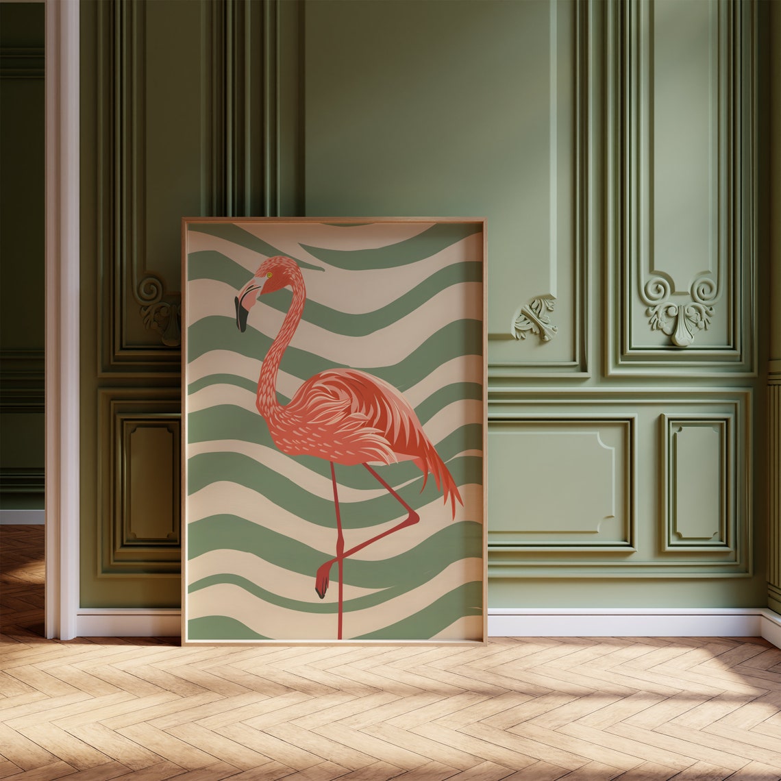 Pink Flamingo Wavy Print Flamingo Wall Art Neon Flamingo Poster Exotic Bird Painting Pink Flamingo Illustration Tropical Animal Pop Art - Image 4