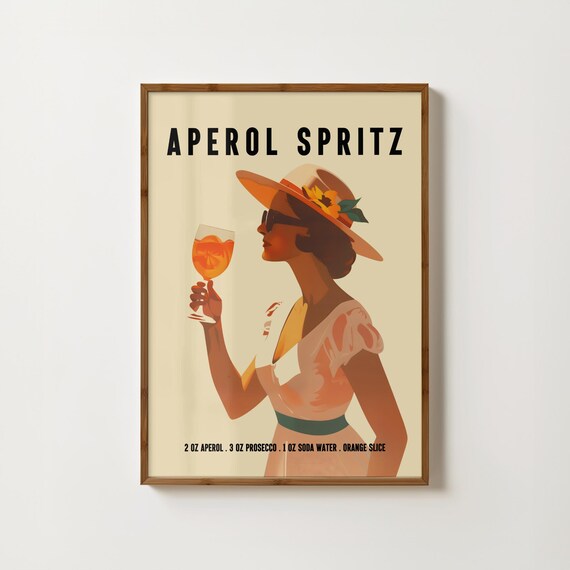 Aperol Spritz Retro Cocktail Recipe Italian Summer Bar Poster