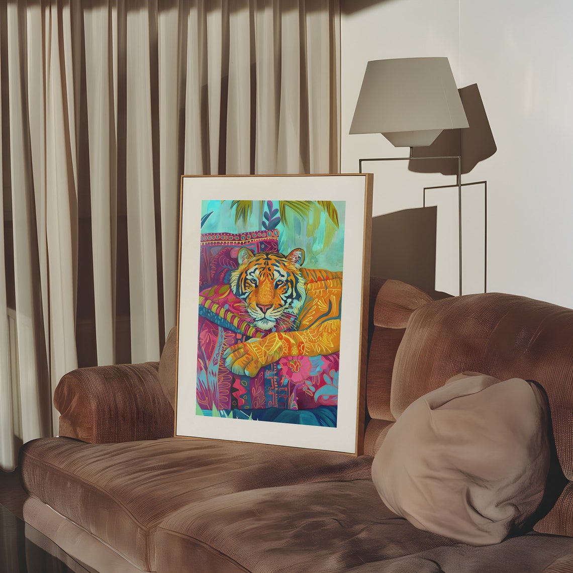 Resting Tiger With Jewel Tone Maximalist Patterned Art Poster - Image 3