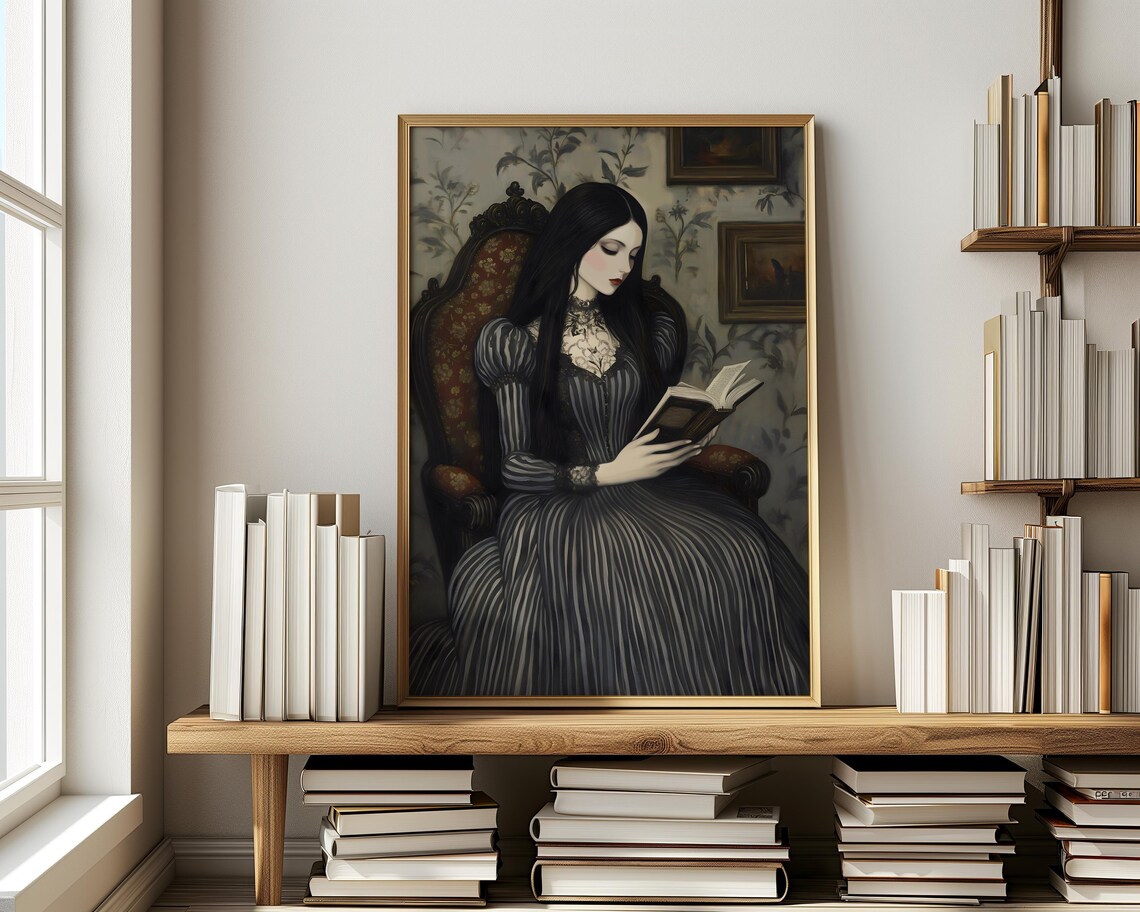 Victorian Woman Reading a Book Dark Academia Gothic Art Poster - Image 4