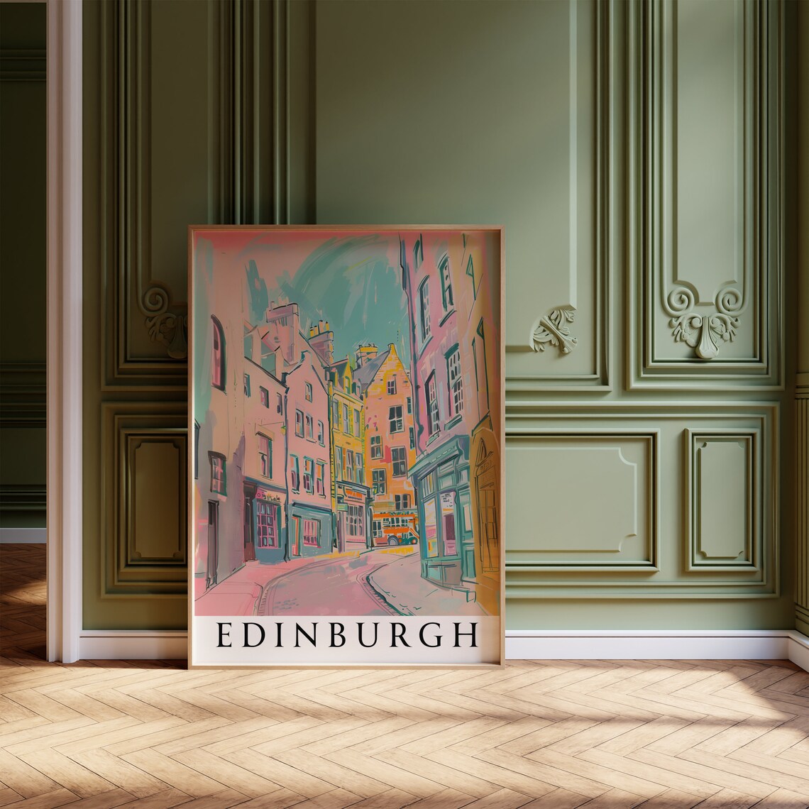 Edinburgh Old Town Street Scene Colourful Scotland Travel Poster - Image 4