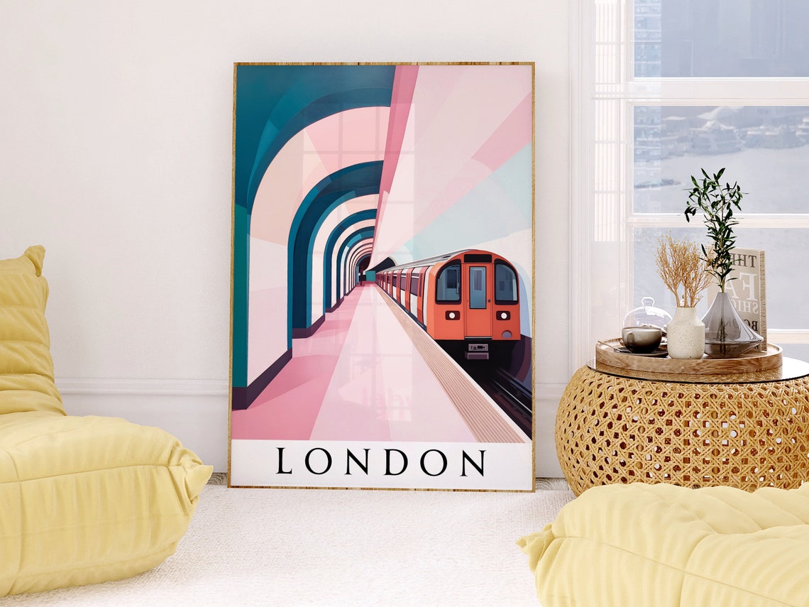 London Underground Station Red Train Illustration Travel Poster - Image 3
