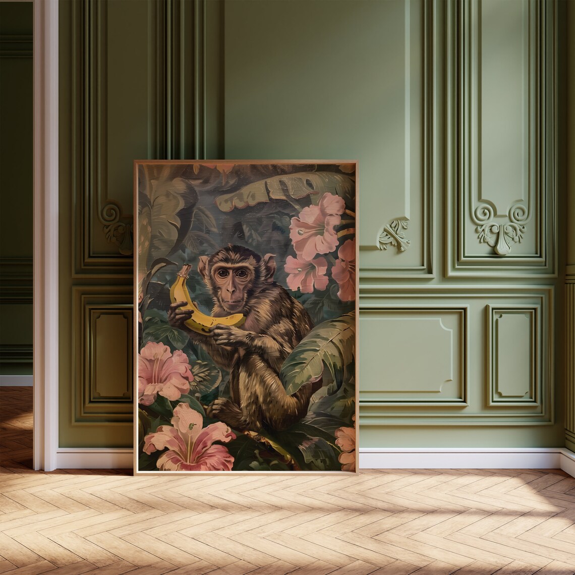 Monkey With Banana Vintage Jungle Art Print - Image 4