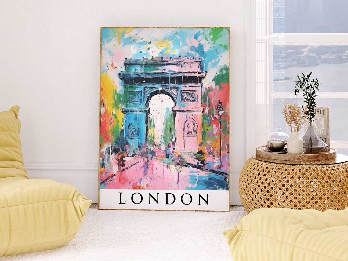 London Labeled Triumphal Arch Colorful Painted Travel Poster - Image 4