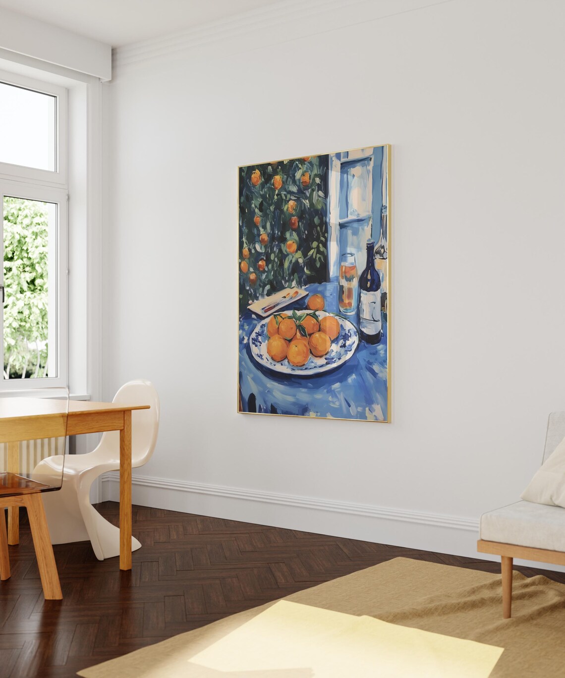 Mediterranean Oranges Blue Table Citrus Sunny Still Life Print - Image 2