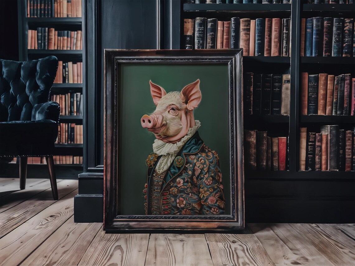Flamboyant Pig In Victorian Brocade Coat Animal Portrait Poster - Image 2