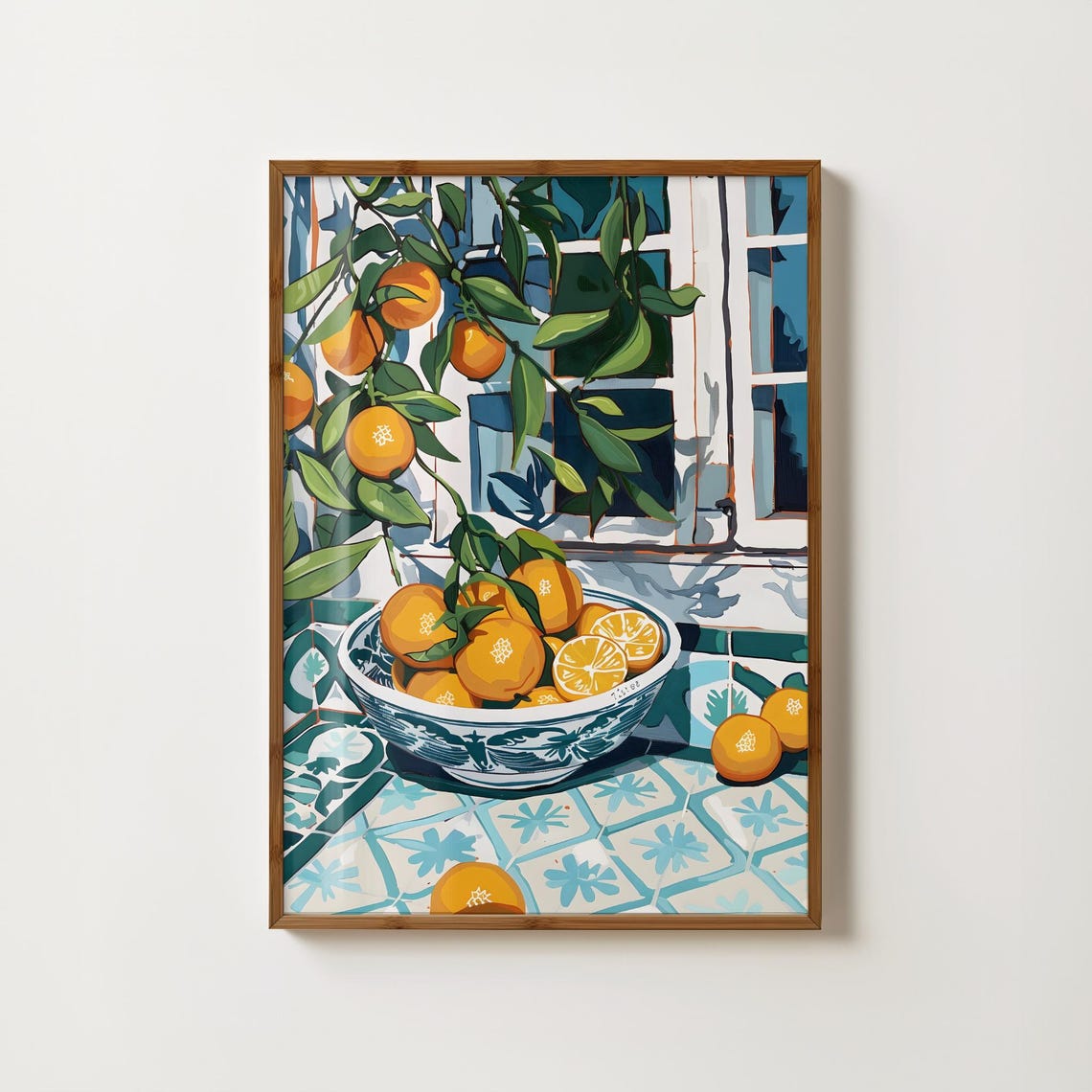Bowl Of Oranges On Mediterranean Tile Kitchen Still Life Poster