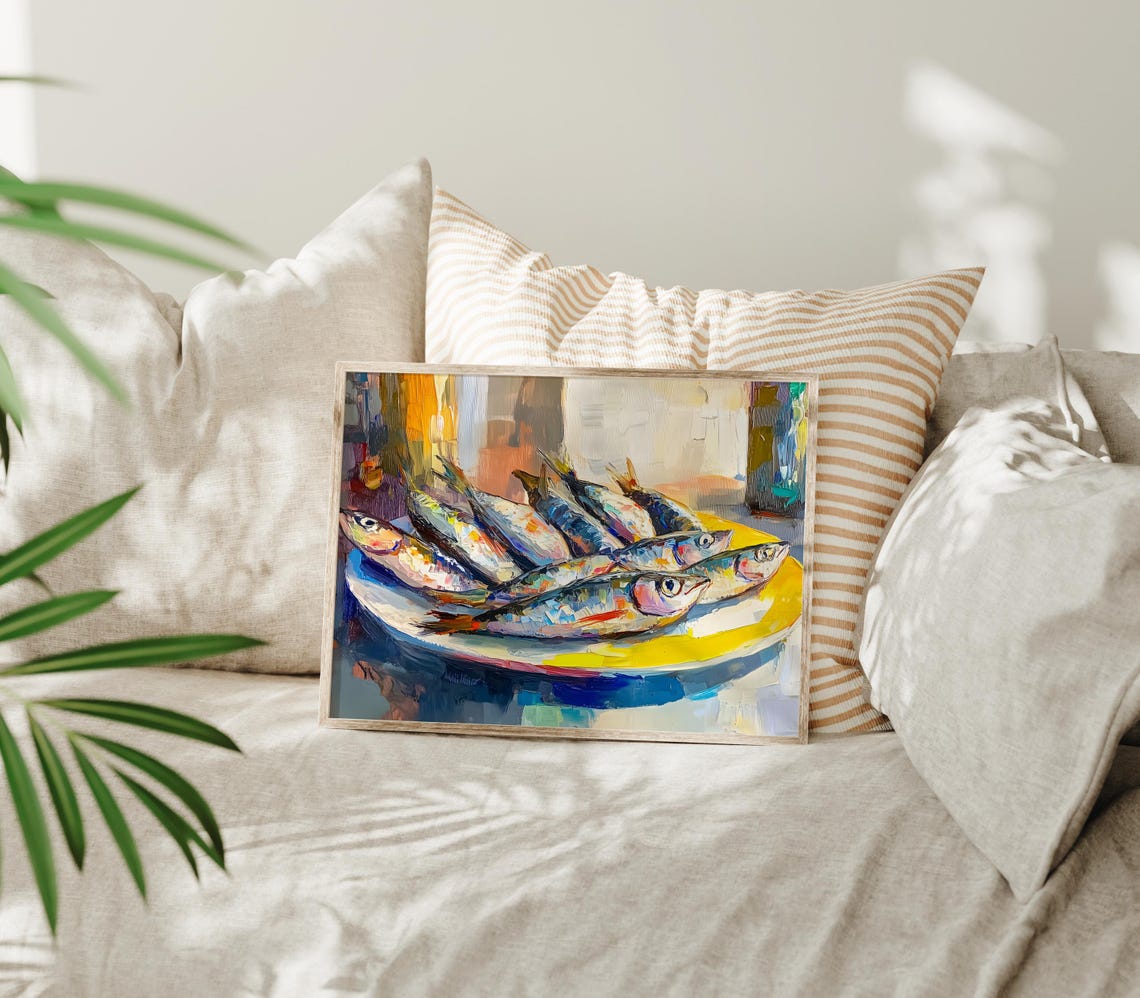Sardines On Yellow Plate Impressionist Seafood Still Life Poster - Image 3