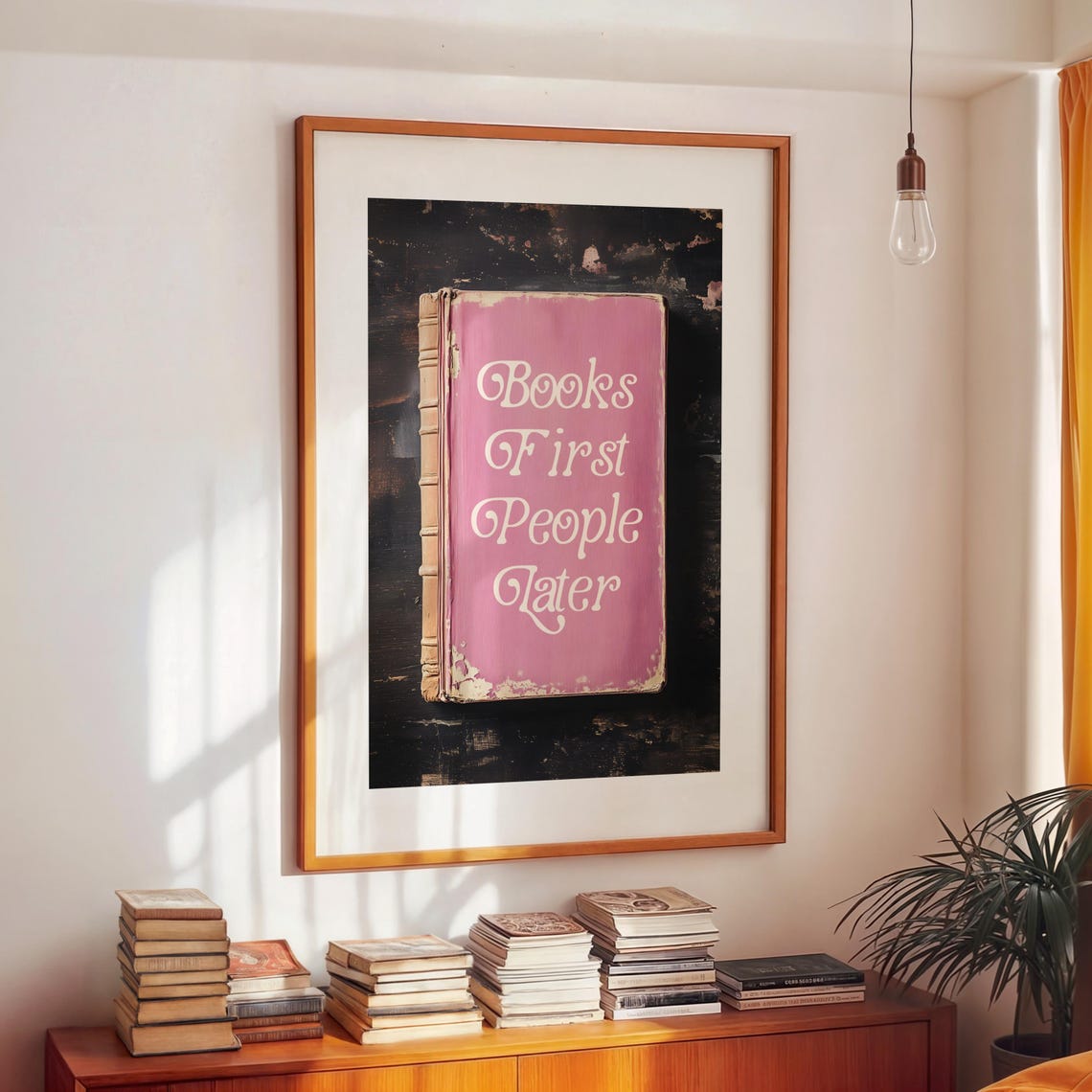 Books First People Later Pink Vintage Book Cover Style Art Poster - Image 2