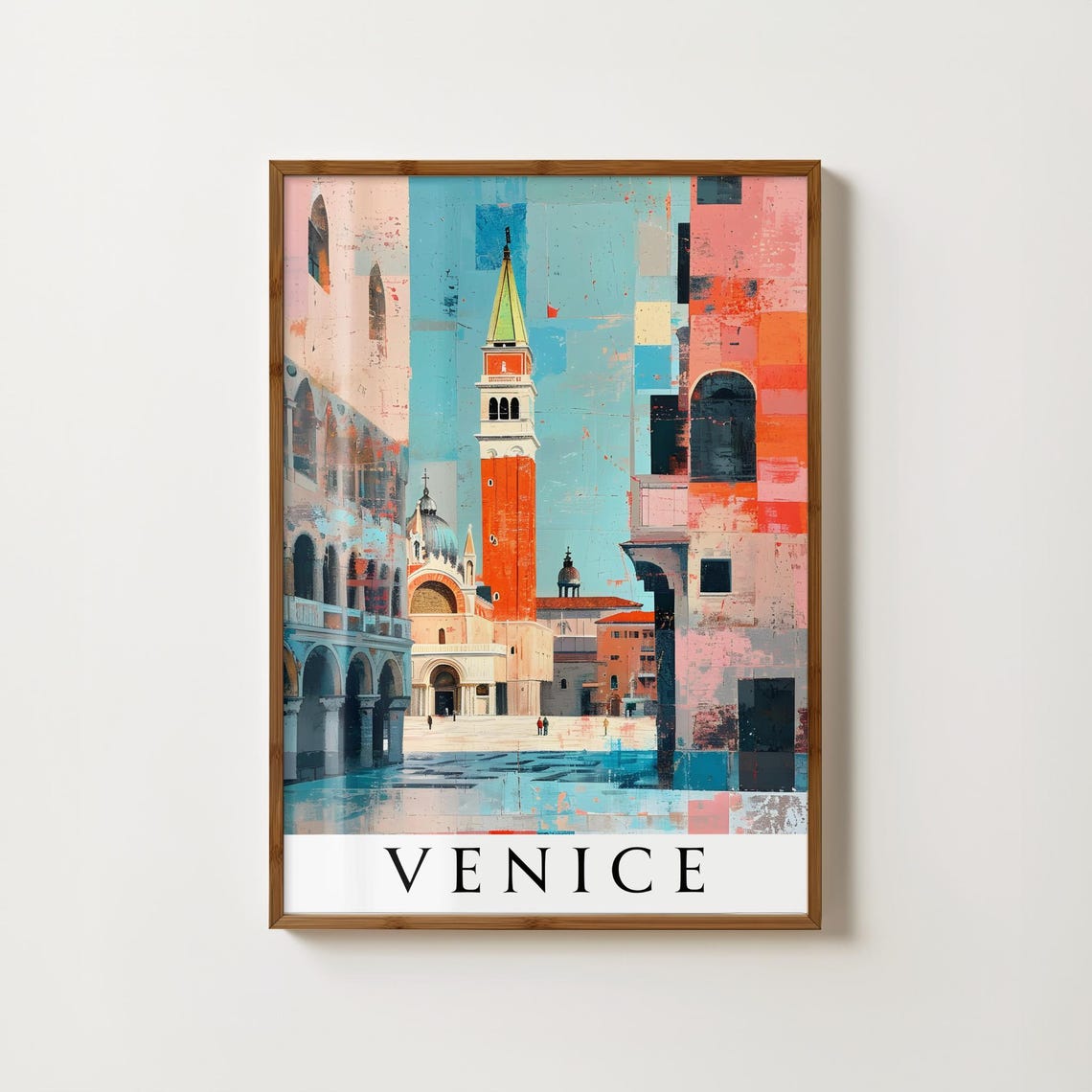 Venice St Mark Square Red Campanile Pastel Facades Travel Poster