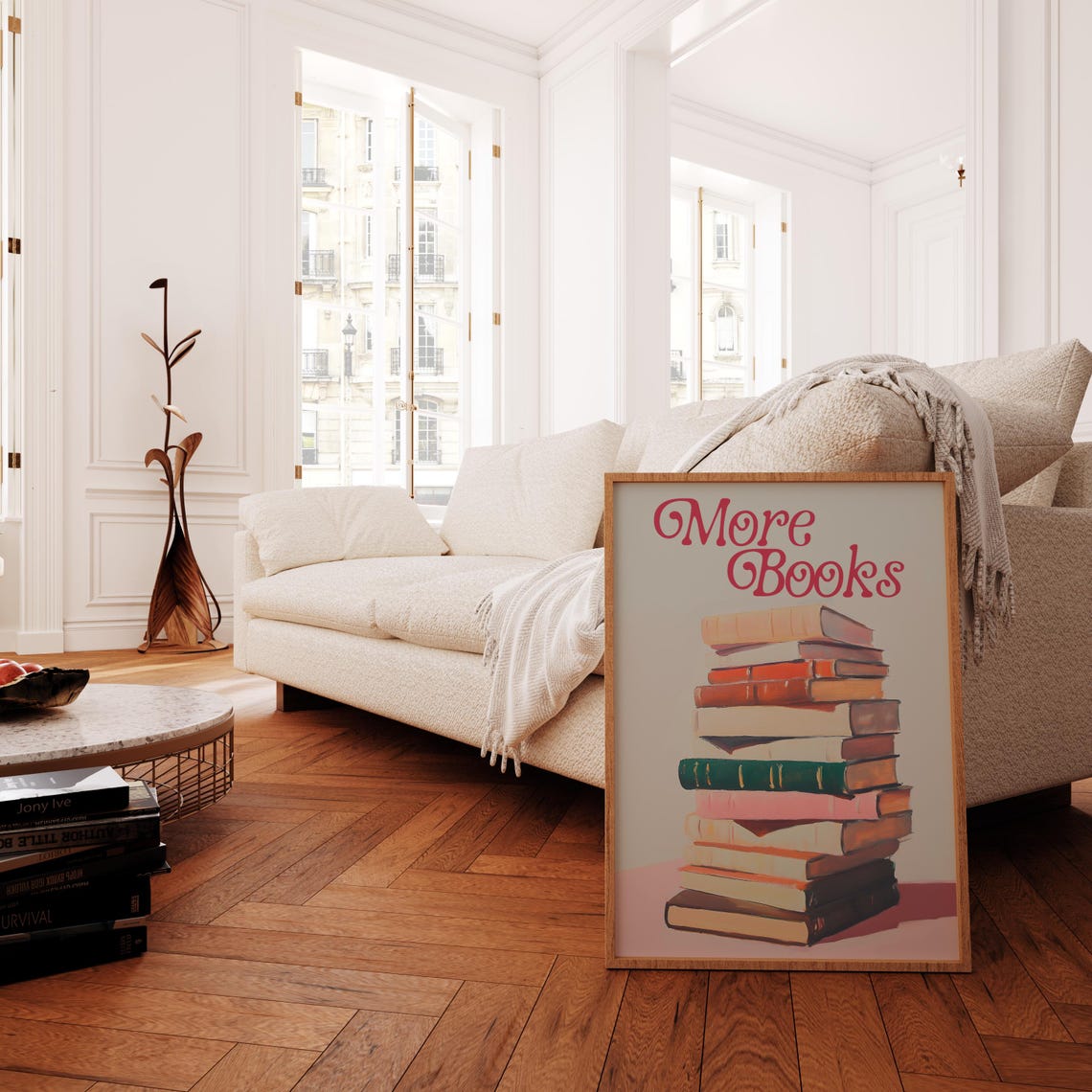 More Books Colorful Stack Pink Script Bookish Library Quote Poster - Image 3