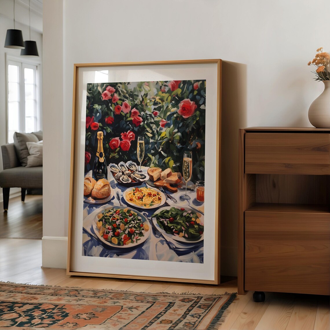 Summer Garden Dinner Party Oysters Champagne Painting Poster - Image 3
