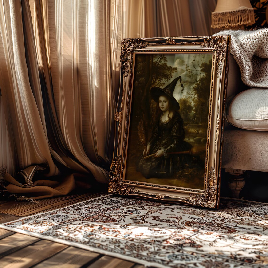Young Witch Girl In Dark Baroque Forest Dark Academia Art Print - Image 3