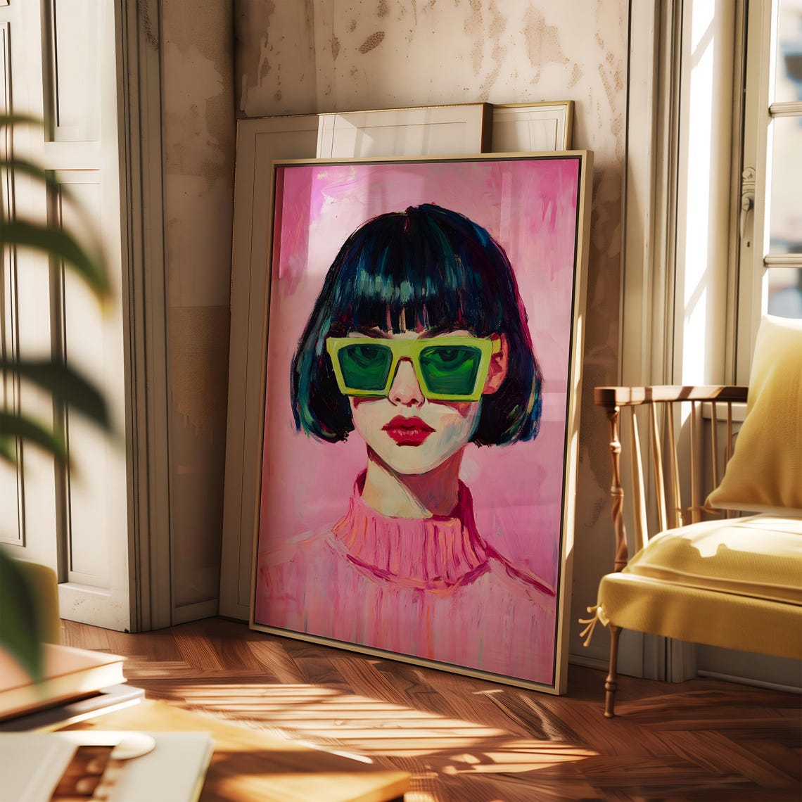 Fashion Girl Portrait Eclectic Womans Portrait Painting Pink Fashion Prints Feminist Art Modern Female Portrait Colourful Maximalist Decor - Image 3