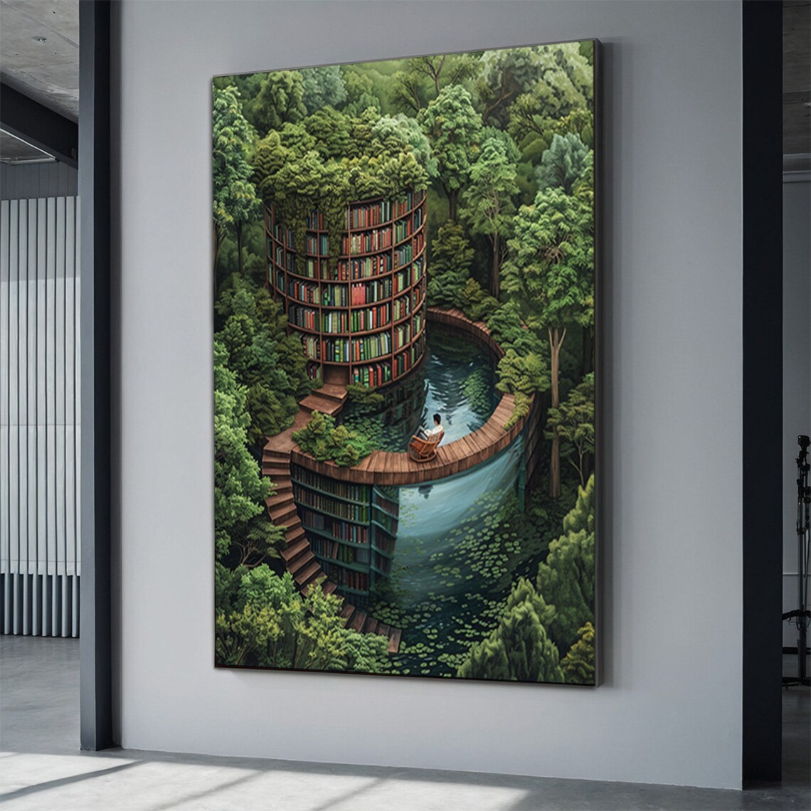 Surreal Library Painting Surreal Book Art Forest And Library Wall Decor Illusionist Library Poster Book Printing