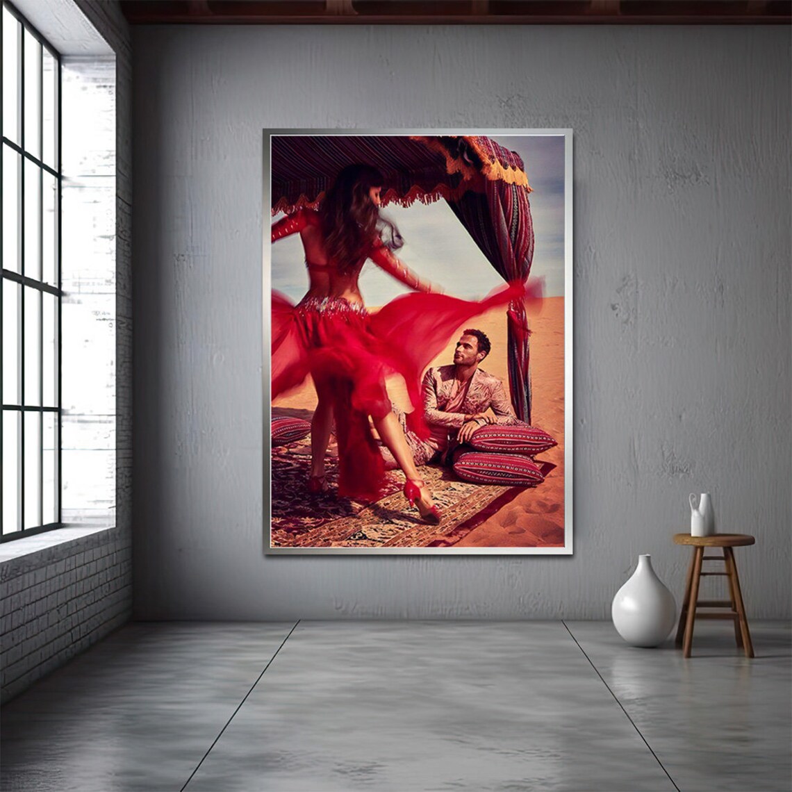 Red Dress Dancer Desert Tent Passionate Dance Painting Vibrant Wall Art - Image 2