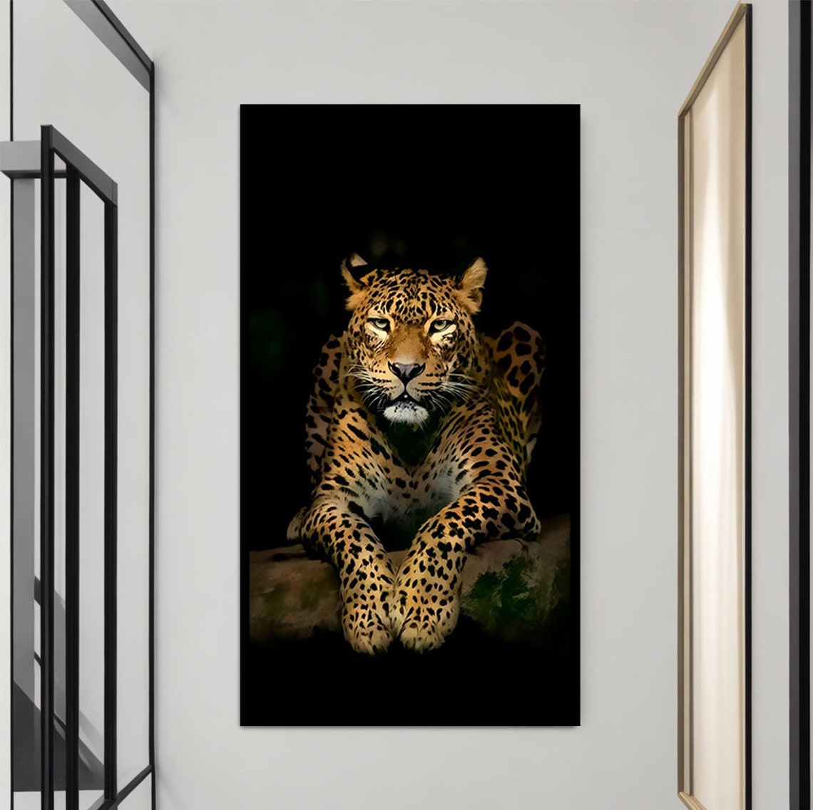 Leopard On Branch Black Background Wildlife Photography Poster