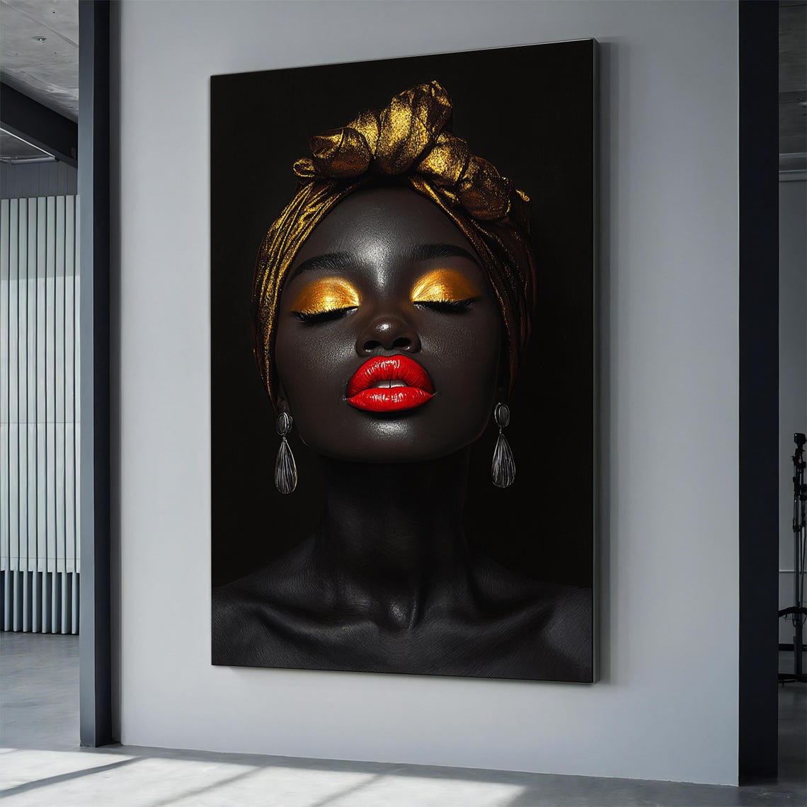 African Woman In Gold Wall Art Woman Face In Gold Red Lip African Woman Wall Decor African Woman In Gold Wall Art