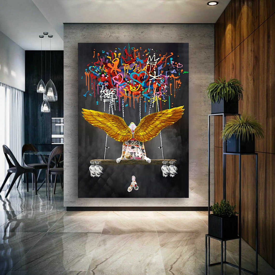 Golden Winged Angel Swing Graffiti Street Art Pop Culture Poster - Image 2