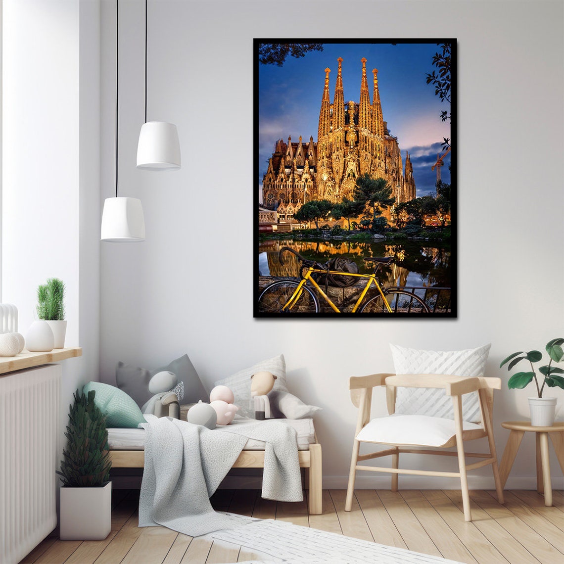 Barcelona Sagrada Familia Dusk Bicycle Reflection Night Poster - Image 2