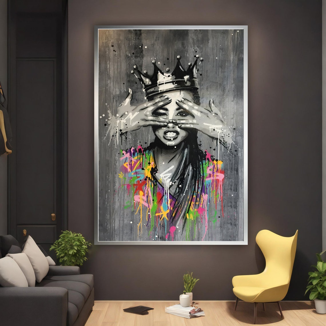 Crowned Queen Graffiti Street Art Colorful Drips Wall Poster - Image 2