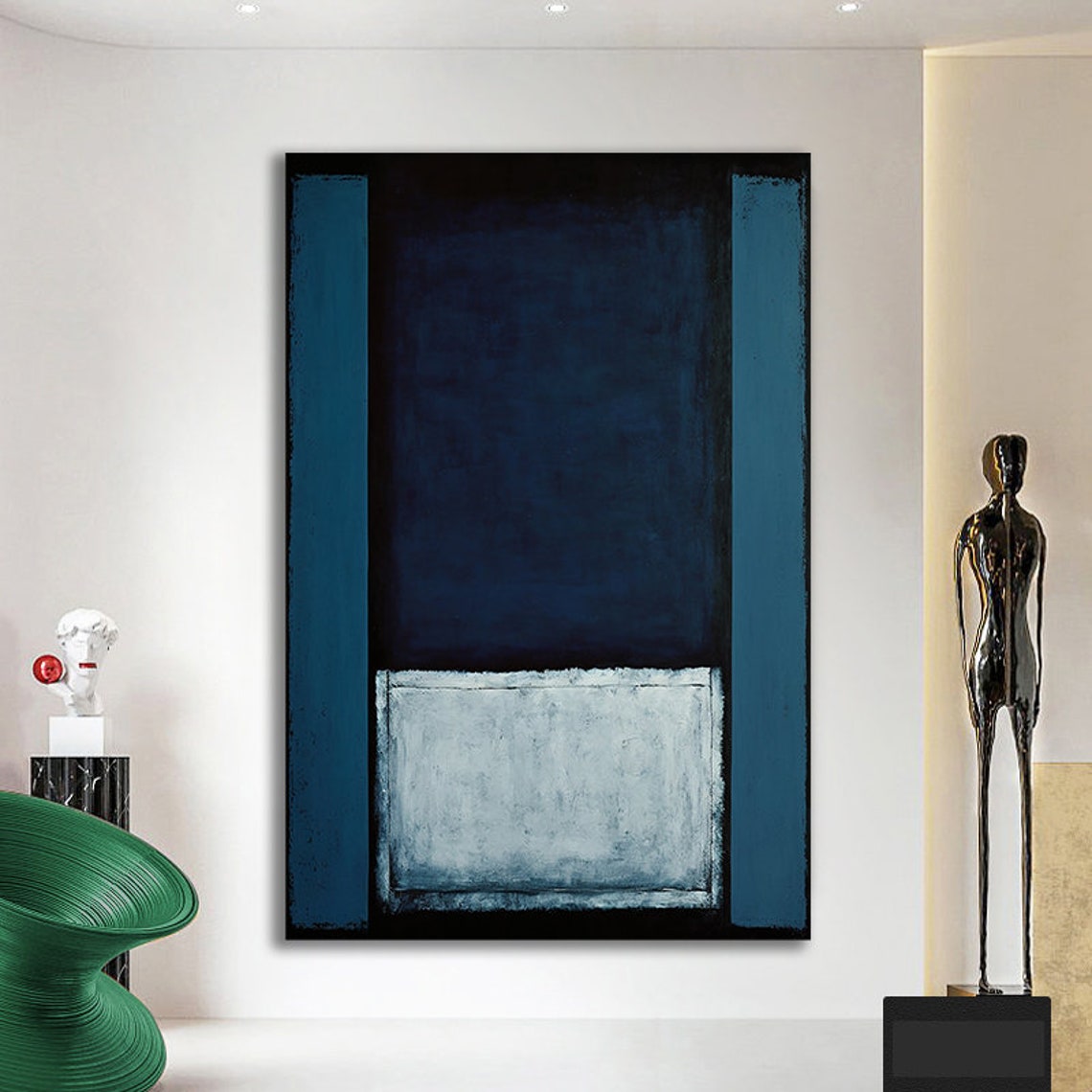 Dark Teal Navy White Abstract Color Field Rothko Style Poster - Image 2