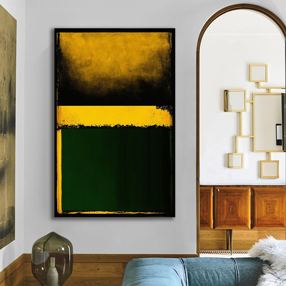 Textured Gold Black Forest Green Abstract Rothko Style Poster - Image 3