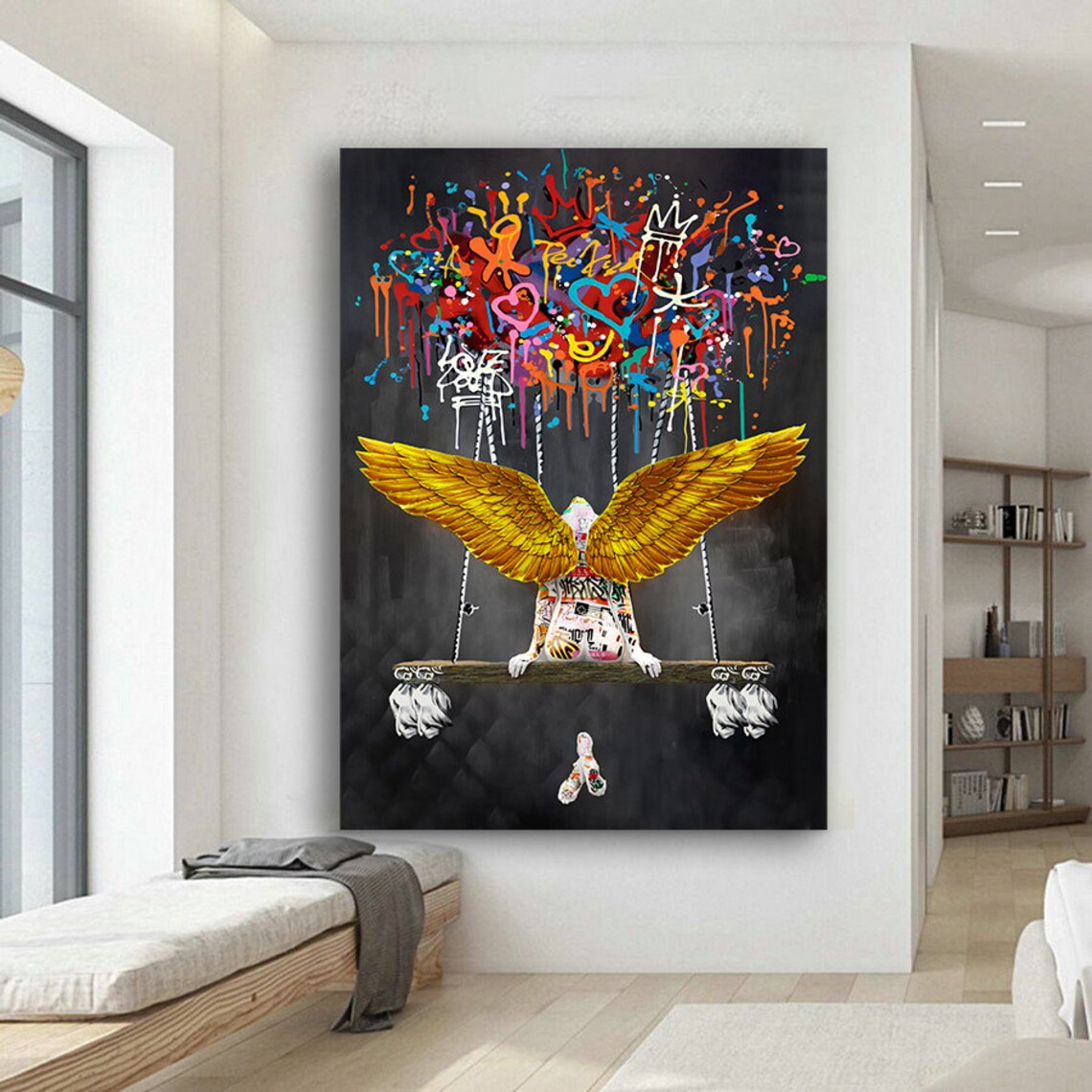 Golden Winged Angel Swing Graffiti Street Art Pop Culture Poster