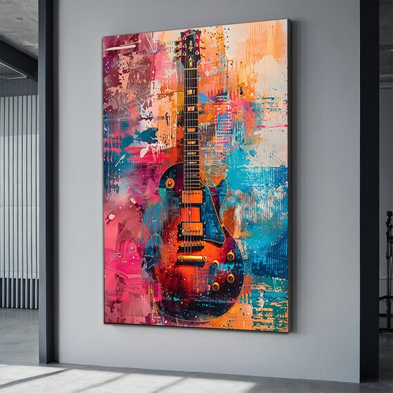 Electric Guitar Graffiti Background Pink Turquoise Rock Music Art Print