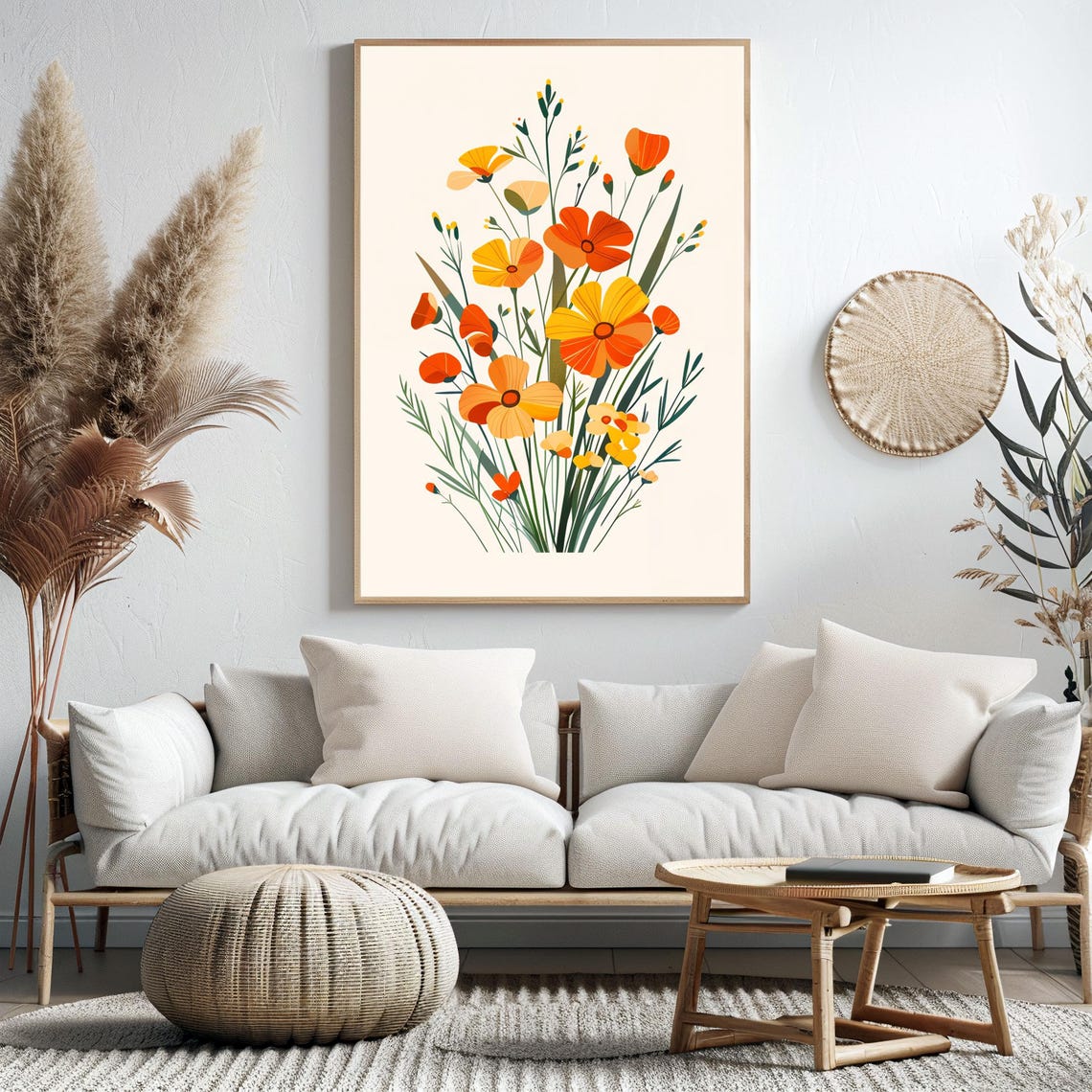 Orange Poppy Wildflower Bouquet Modern Botanical Illustration Poster - Image 3