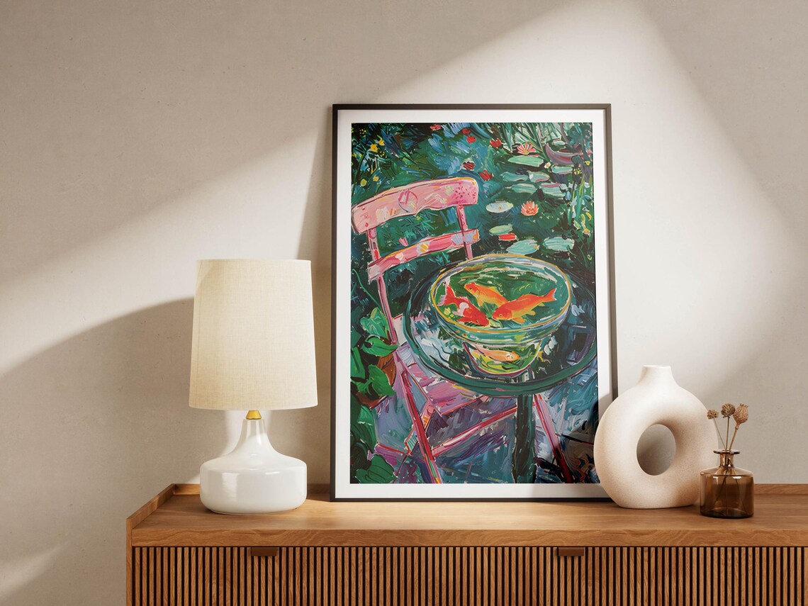 Goldfish Bowl Painting in Blooming Garden Impressionist Art Poster - Image 5