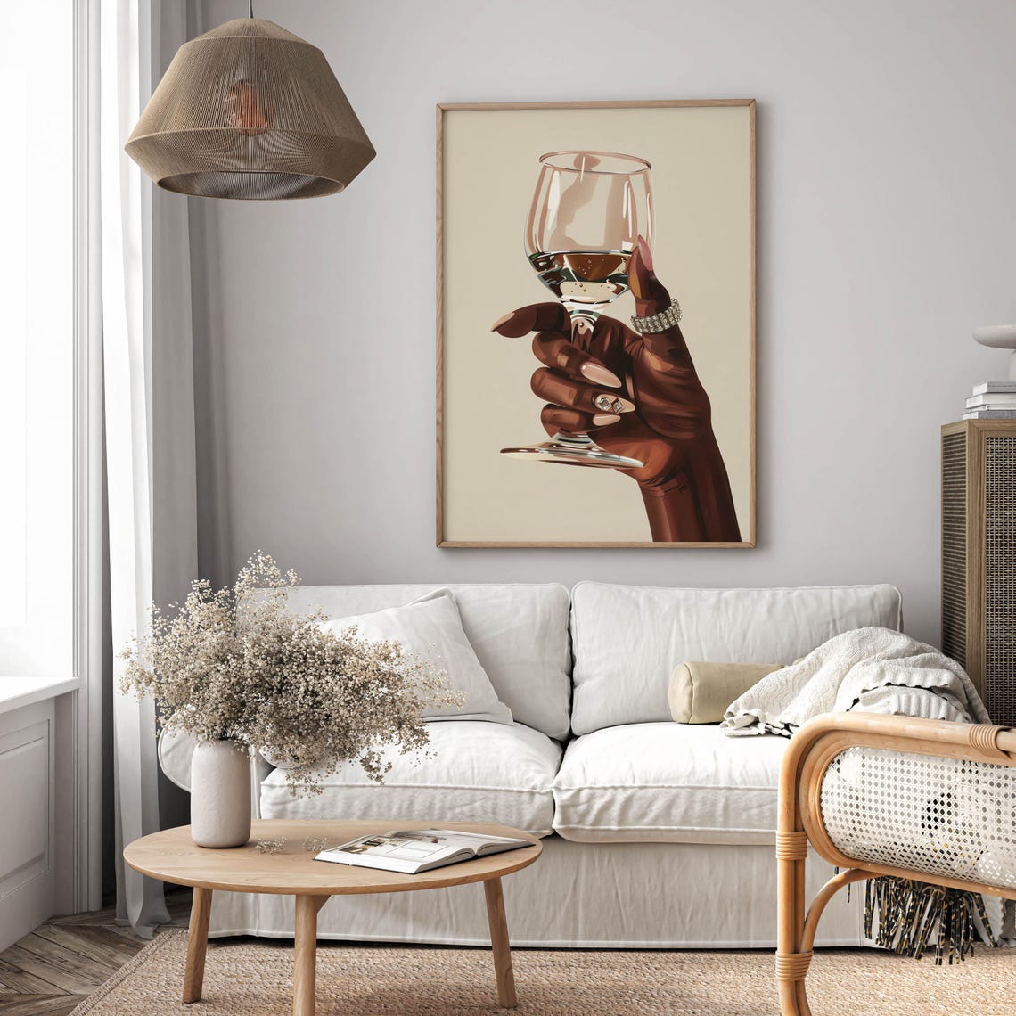 Black Girl Print Black Female Wine Art Afrocentric Women Cheers Poster African Feminine Wine Portrait Arican Lady Bedroom Decor - Image 2