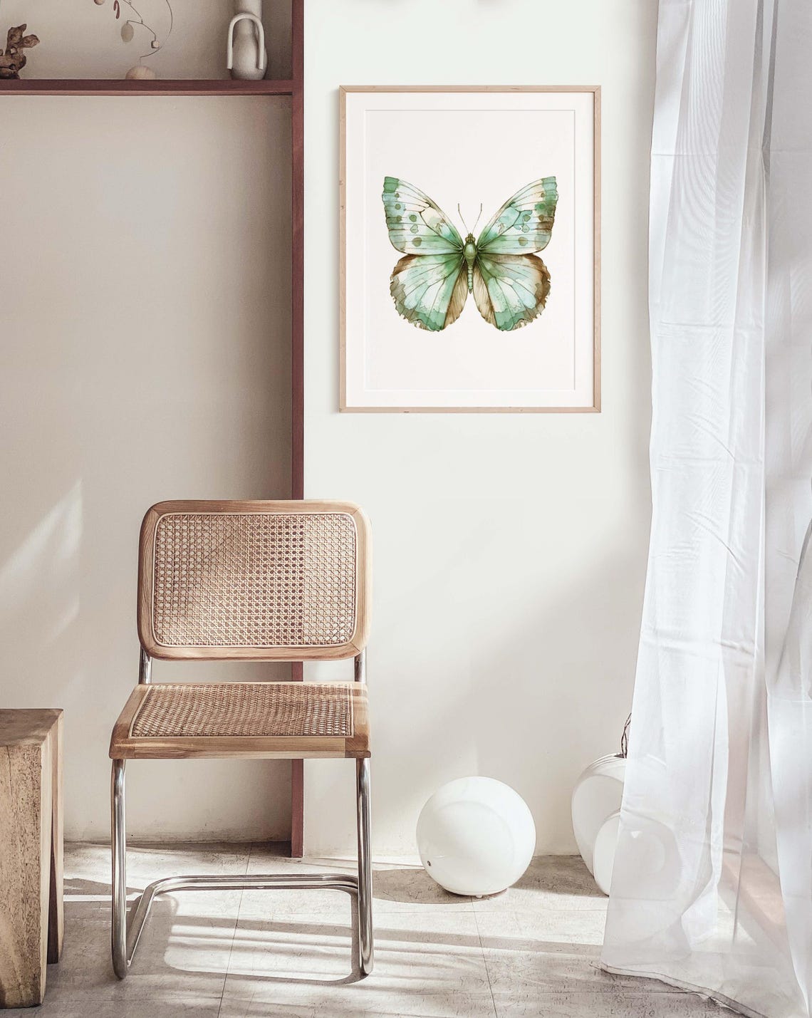 Emerald Green Butterfly Watercolor Study Minimalist Botanical Poster - Image 3