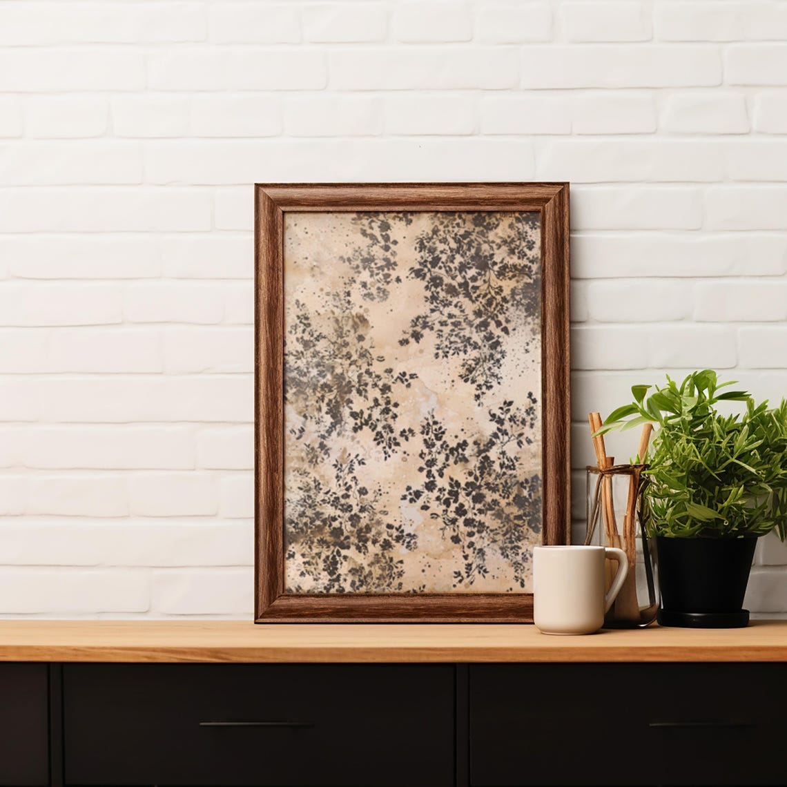 Abstract Beige Botanical Silhouette Art With Dark Foliage Poster - Image 2