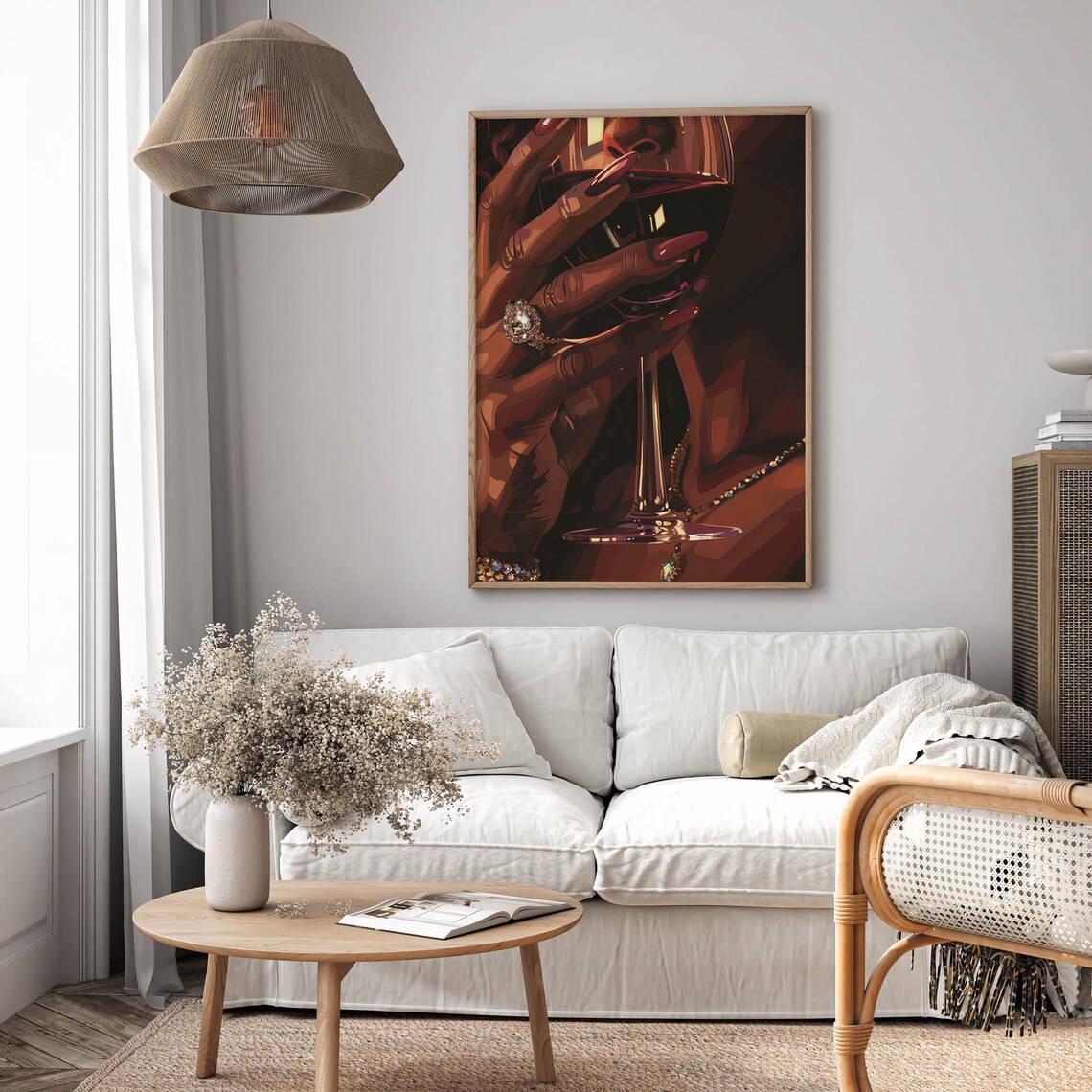 Black Women Wall Art Black Girl Wine Poster African Female Wine Painting African Feminine Rustic Decor Afrocentric Lady Cheers Portrait - Image 2