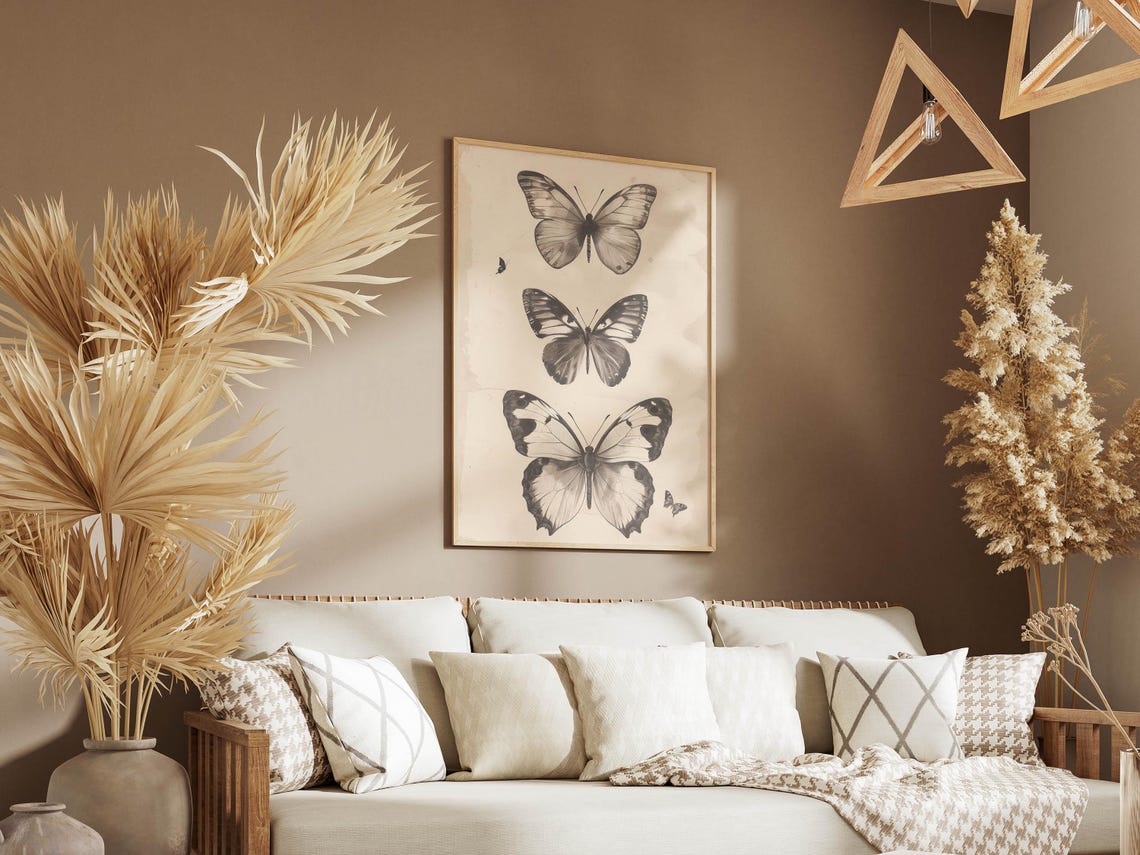 Three Vintage Butterflies Stacked Vertically on Aged Paper Poster - Image 4