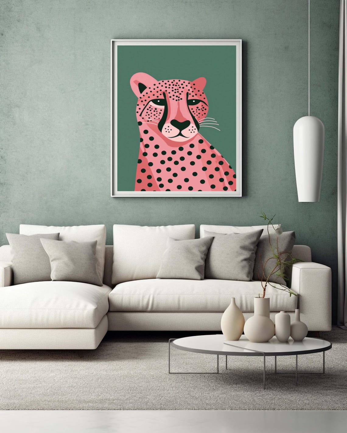 Pink Cheetah Portrait on a Green Background Modern Pop Art Poster - Image 5