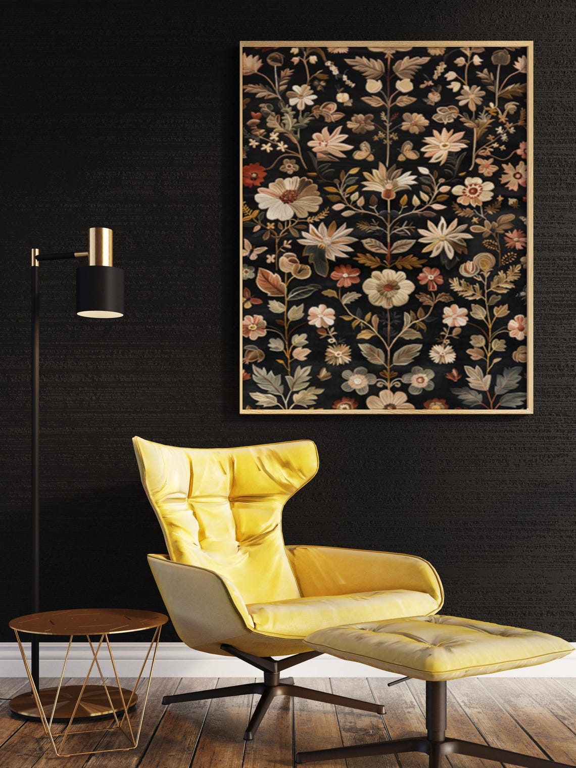 Symmetrical Dark Botanical Tapestry With Pink Blossoms Poster - Image 4